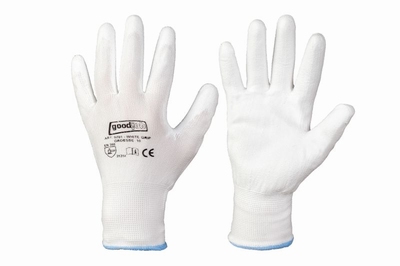 Handschoen Practics White Grips, 100% pol. met PU coating