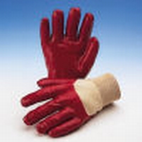 Handschoen PVC rood met tricot manchet, Cat.2