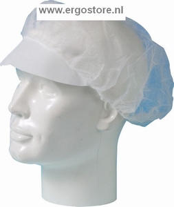 Baret PP nonwoven model haarnet met klep wit, 100 st/zak