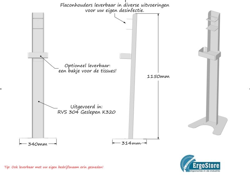 Desinfectie - hygiënestation uit RVS voor flacons en tissues