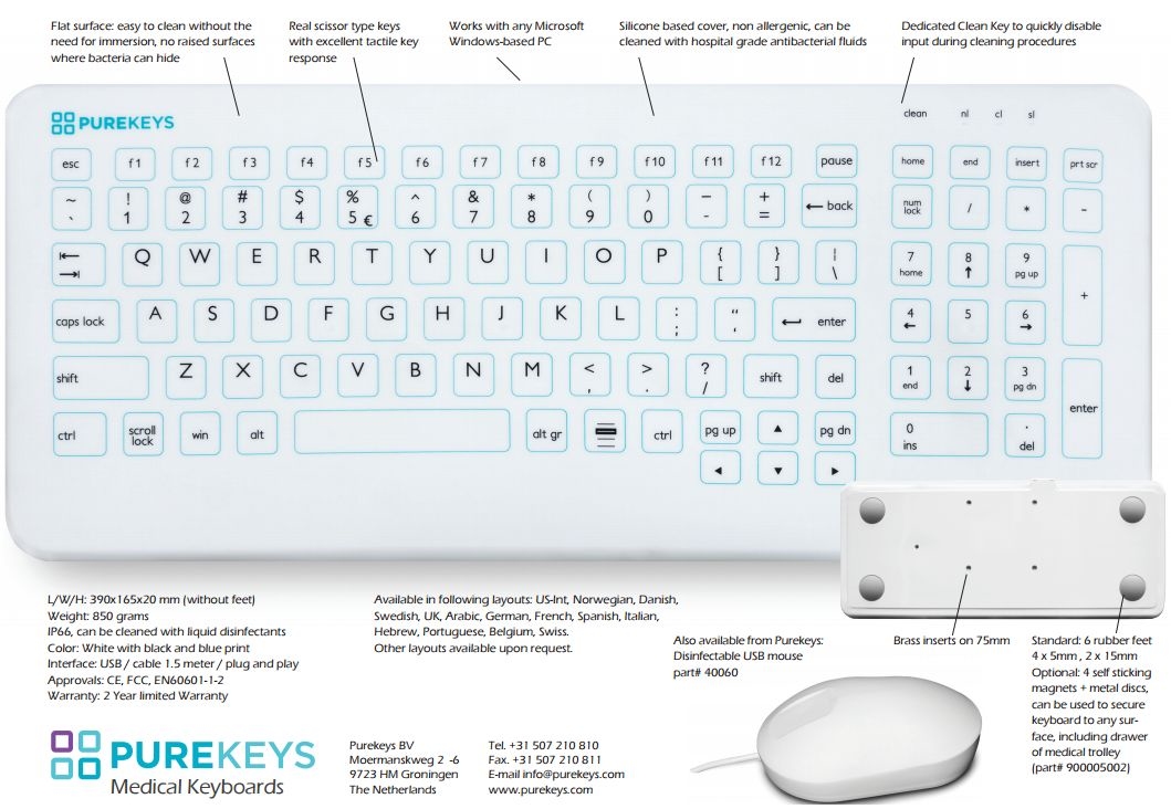 Purekeys hygiënisch cleanroom toetsenbord - USB